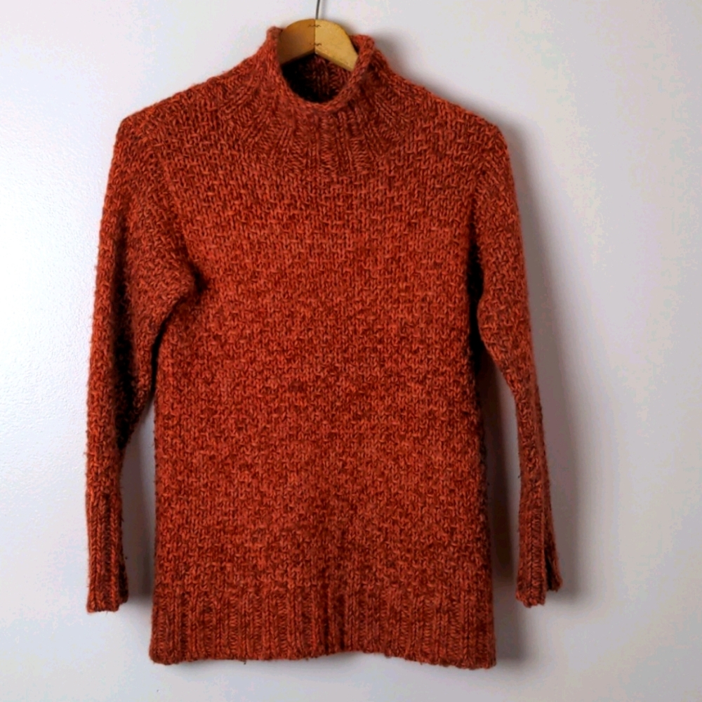 Talbots M roll neck wool blend chunky knit rust